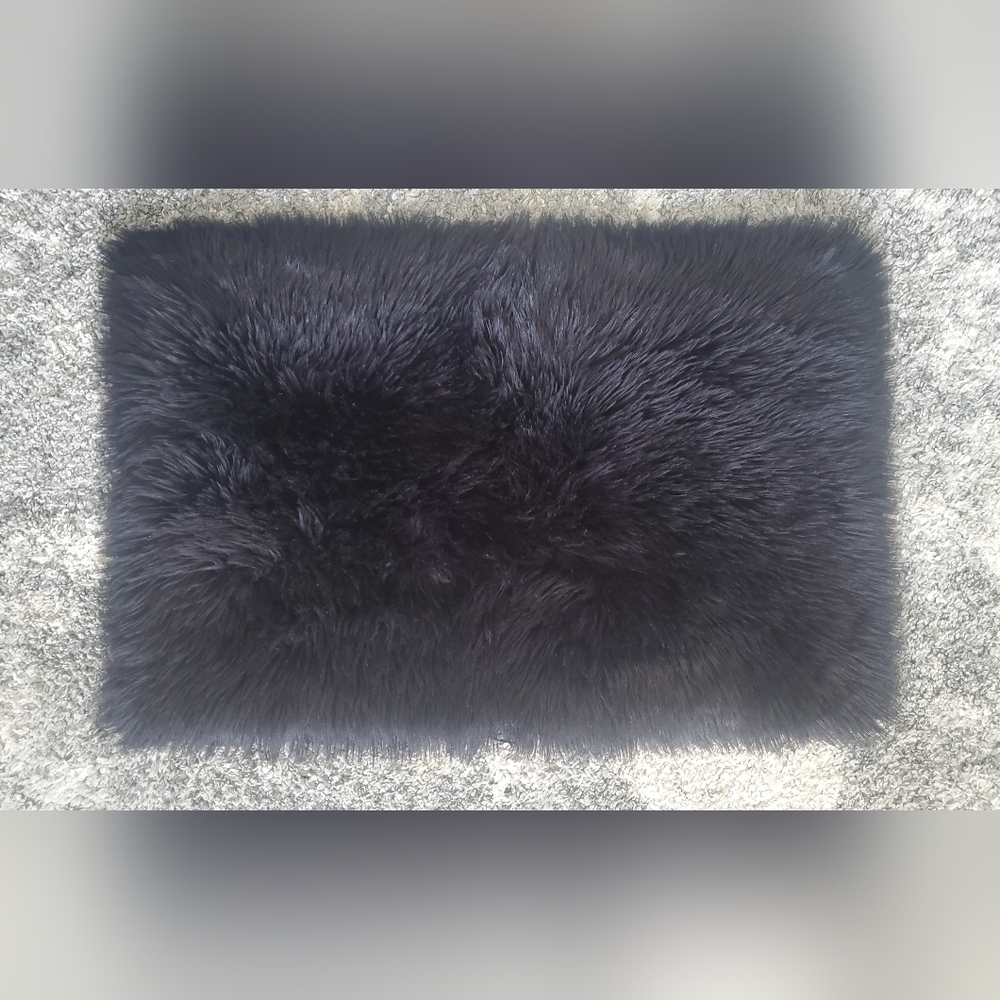 Faux Sheepskin Fur Square Fluffy Area Black  Rug‎